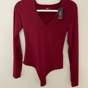 Express Burgundy V-Neck Bodysuit